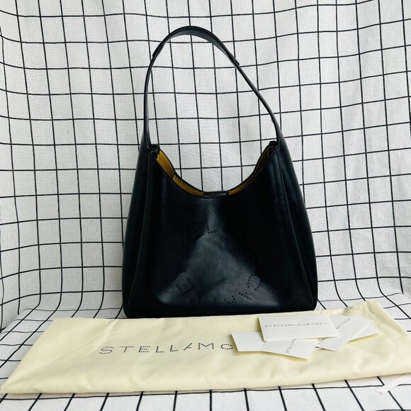 NEW Stella McCartney Logo Slouchy Hobo Tote Bag in black - Picture 1 of 9